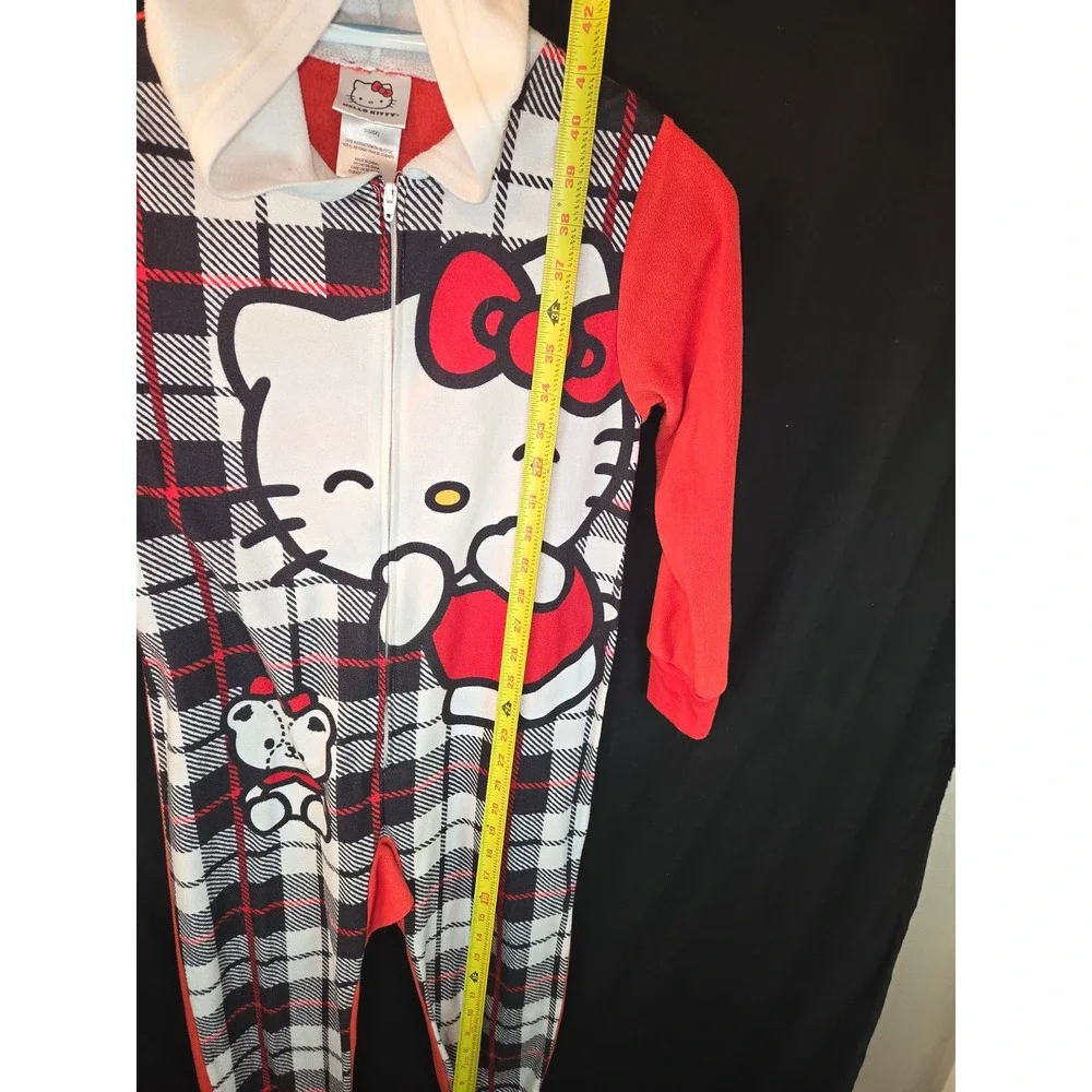 Kids Hello‎ Kitty Plaid Hooded Pajama Onepiece Sleepwear S 6/6x Red Black White